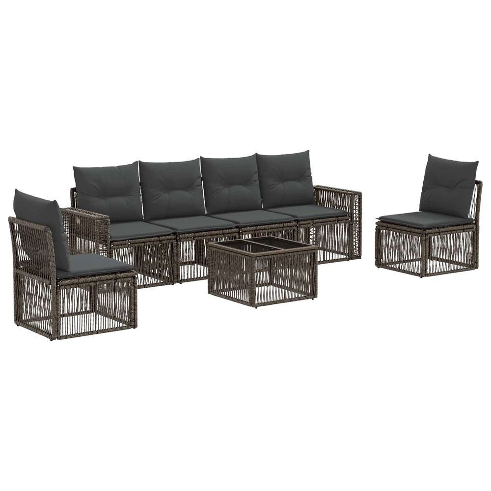 Ensemble de canapé de jardin 7 pc gris et gris foncé polyrotin
