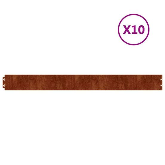 Bordure de pelouse 10 pc 10 x 103 cm acier patiné rouillé