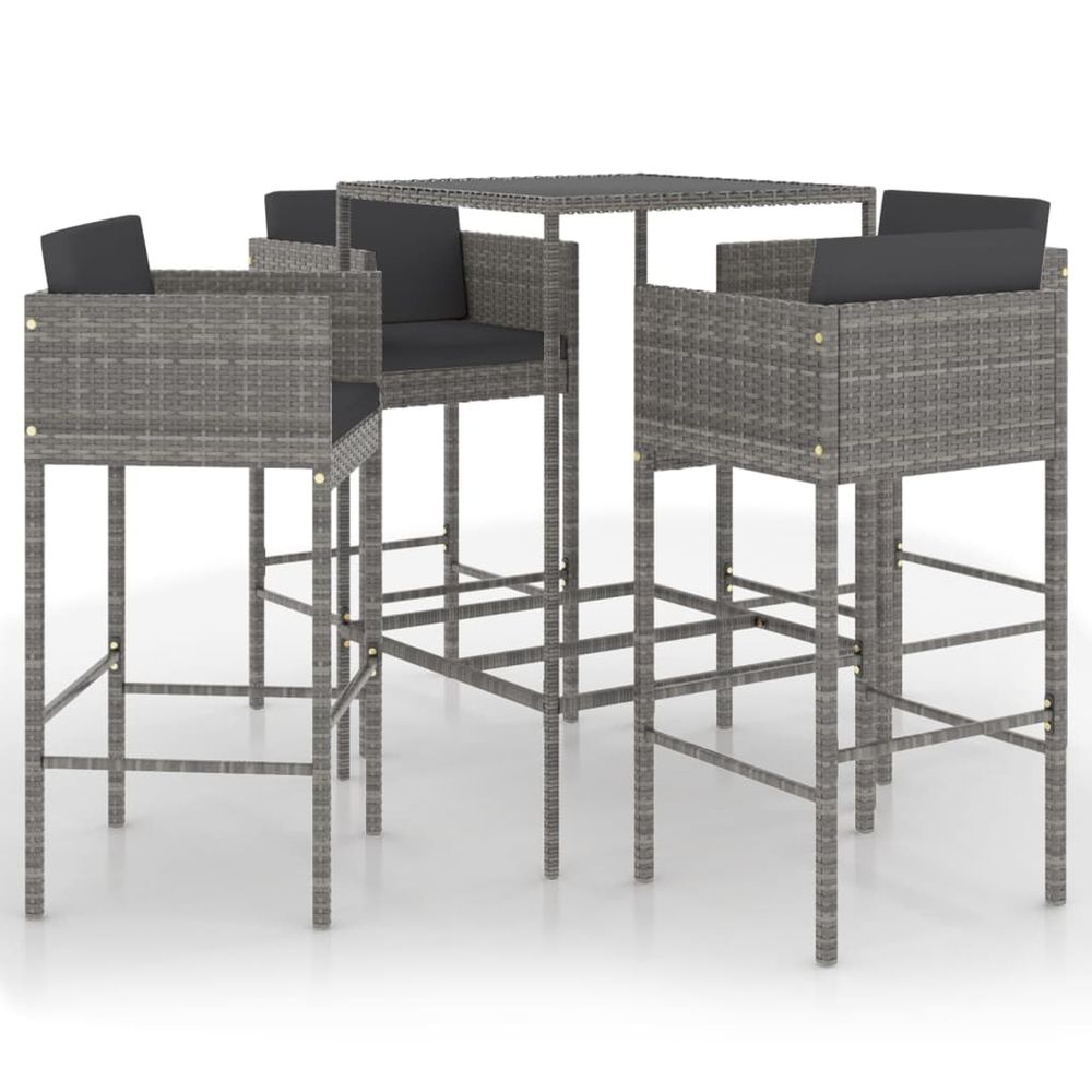 Ensemble de bar de jardin 5 pcs et coussins résine tressée gris