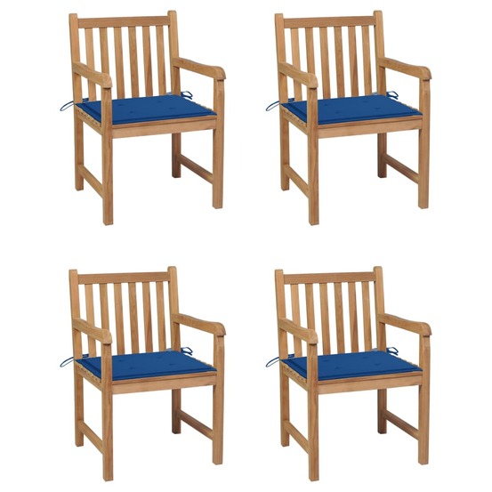 Chaises de jardin lot de 4 et coussins bleu royal bois de teck