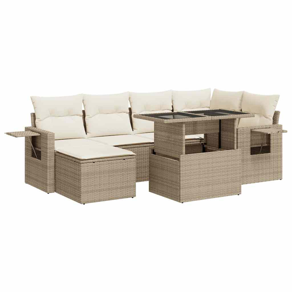 Salon de jardin avec coussins 7 pcs beige résine tressée