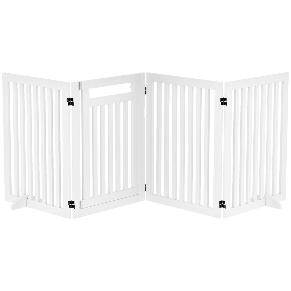 Barrière pour chien bois 240 x 81 cm blanche pliable 4 panneaux avec porte