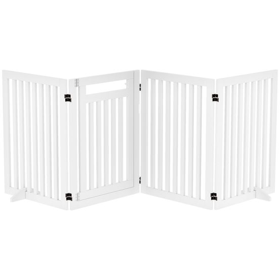 Barrière pour chien bois 240 x 81 cm blanche pliable 4 panneaux avec porte