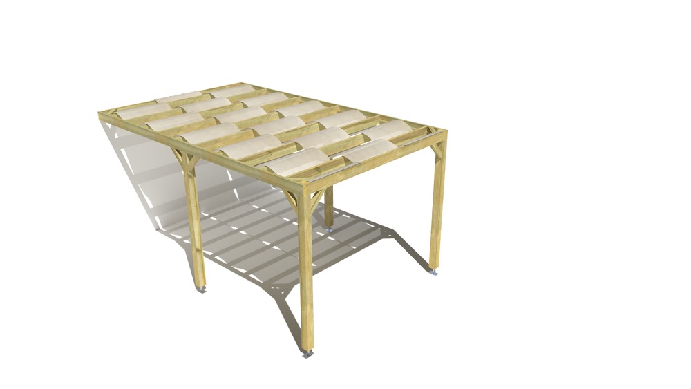 Pergola bois • 3m x 5m • adossée • sens largeur • voilage semi-transparent inclus • livraison comprise