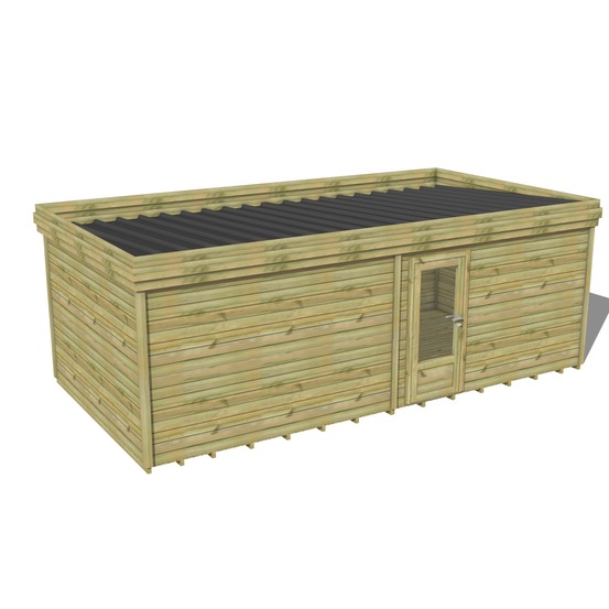 Abri de jardin bois pin traité autoclave 27mm - 7,29x3,44m / 25m2 - bac acier - plancher bois
