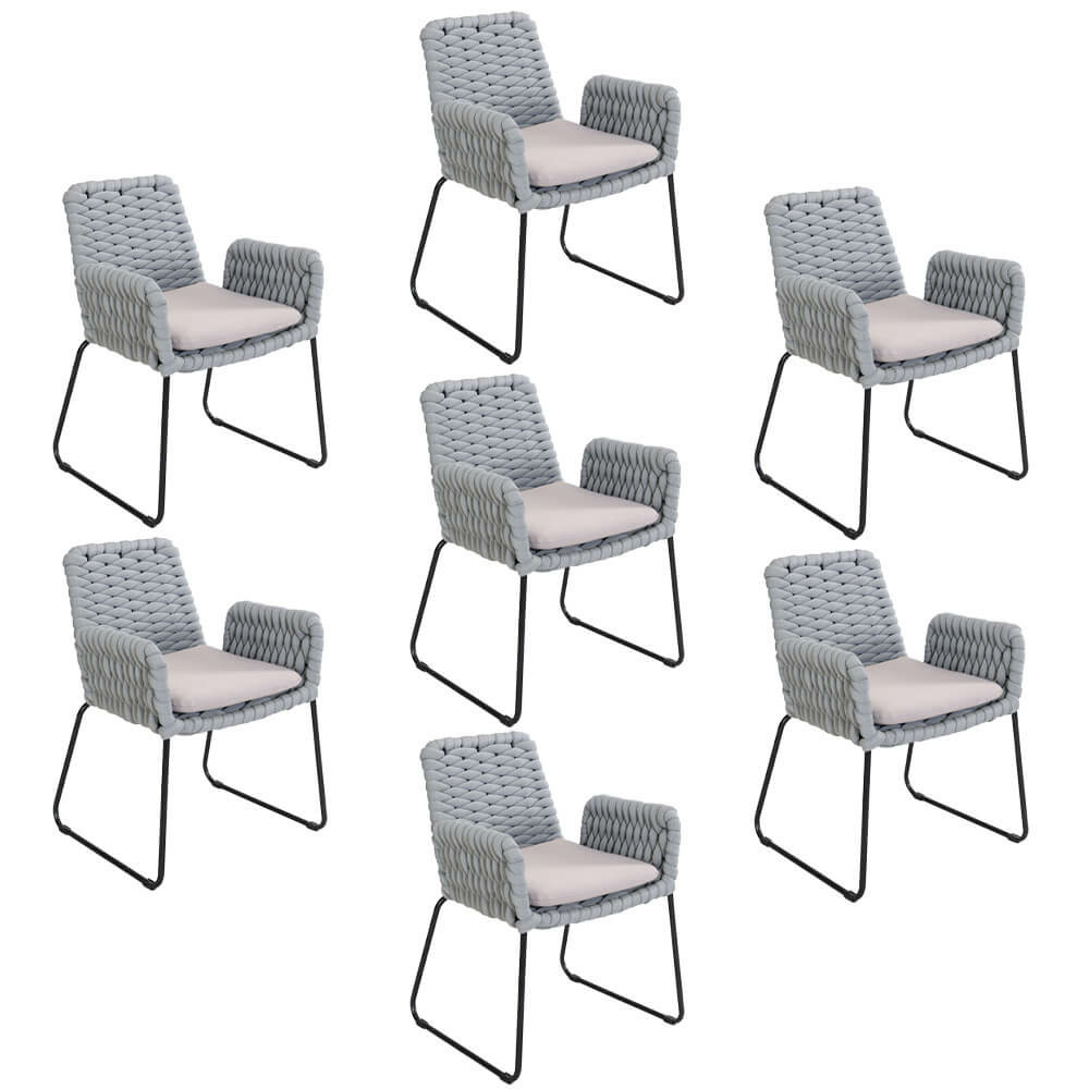 Home deluxe chaise de jardin avec accoudoirs en cordage tressé balero gris clair - lot de 7 | revêtement en cordage, tissu en