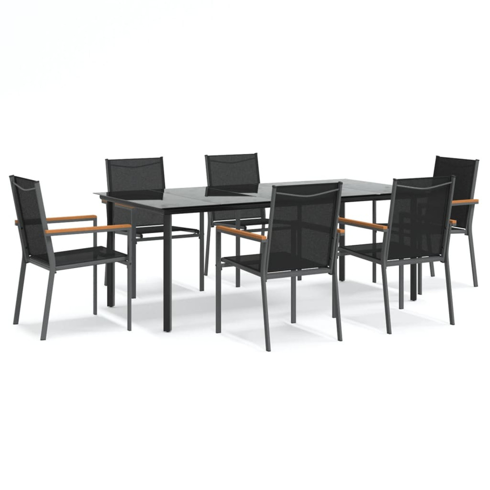 Ensemble à manger de jardin 7 pcs noir textilène et acier