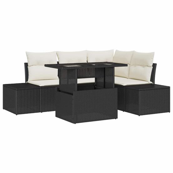 Ensemble de canapé de jardin 5 pc noir polyrotin