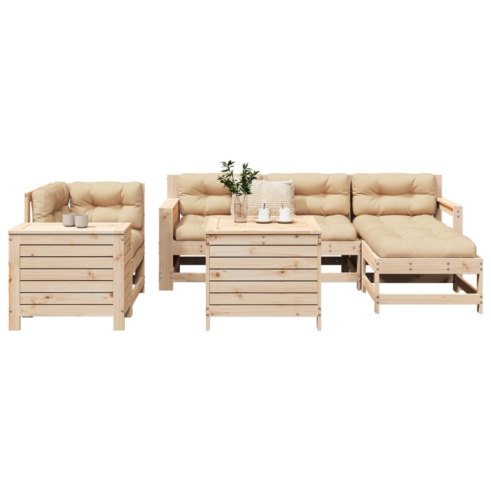 Salon de jardin 7 pcs bois de pin massif
