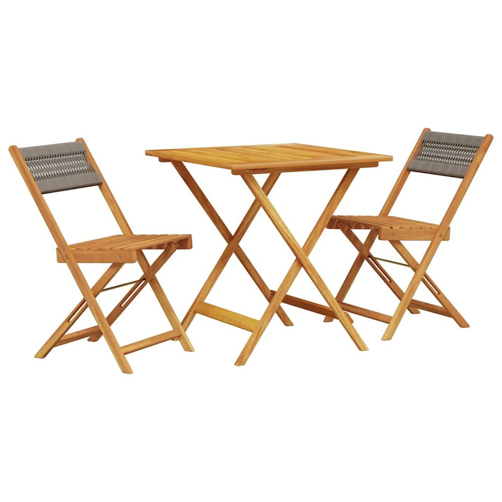 Ensemble de bistro 3 pcs gris polypropylène et bois massif