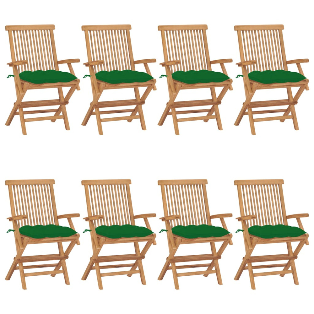 Chaises de jardin avec coussins vert lot de 8 bois teck massif