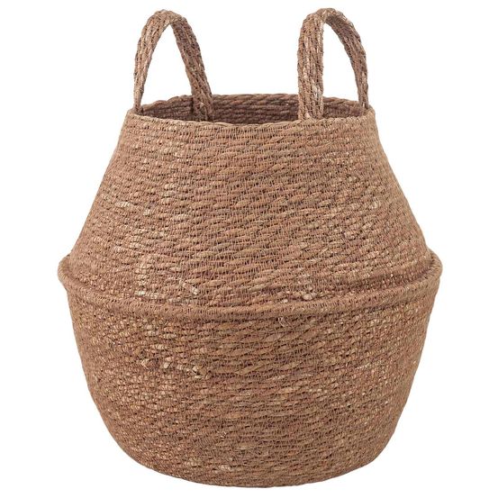 Cache-pot d'intérieur herbe marine naturelle tressée avec poignées naturel 22x20cm