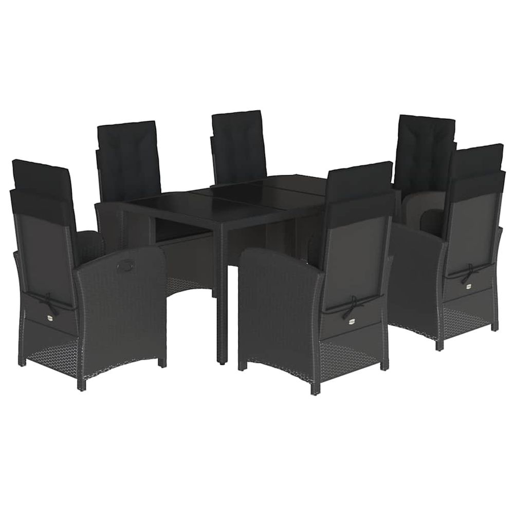 Ensemble à manger de jardin coussins 7pcs noir résine tressée