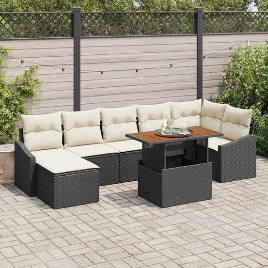 Ensemble de canapé de jardin 8 pcs noir poly rotin