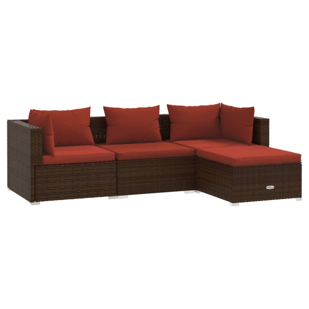 Salon de jardin 4 pcs avec coussins résine tressée marron