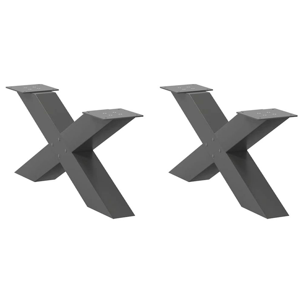 Pieds de table basse en forme de x, 2 pièces, anthracite, 70 x (30-31) cm, acier