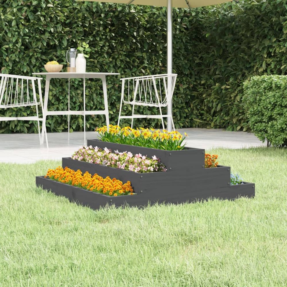 Carré potager en bois 3 étages pin massif pour balcon terrasse 80 cm gris