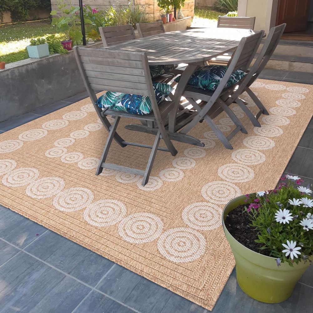 Tapis extérieur 80x300 tissé kilim beige et blanc jute art 8