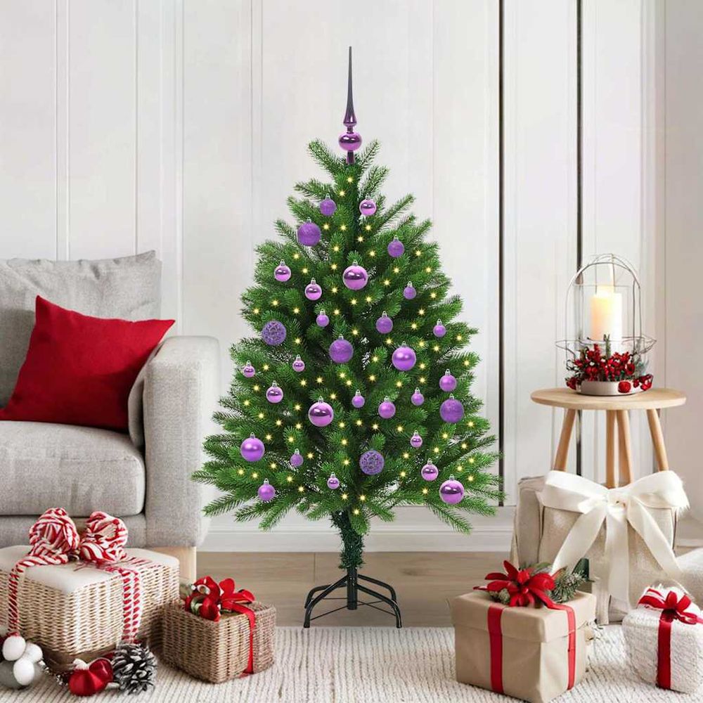 Décoration de noël extérieure : sapin conique 120 cm avec 150 led blanc chaud et 61 boules