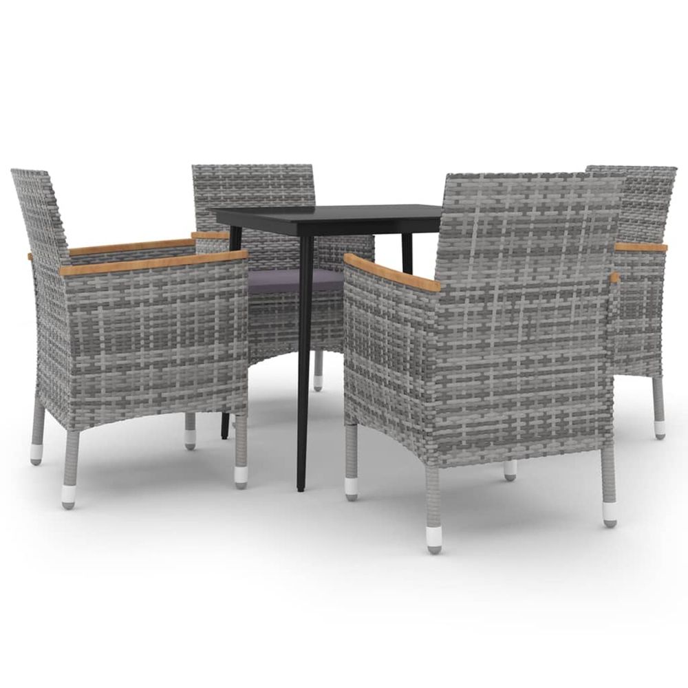 Ensemble à manger de jardin coussins 5 pcs résine tressée verre