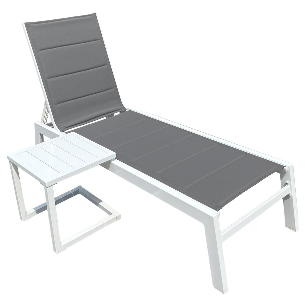 Set transat et table d'appoint barbados textilène gris - aluminium blanc
