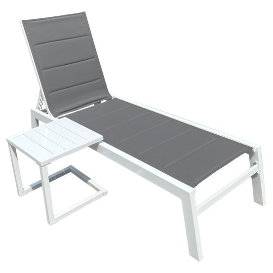 Set transat et table d'appoint barbados textilène gris - aluminium blanc