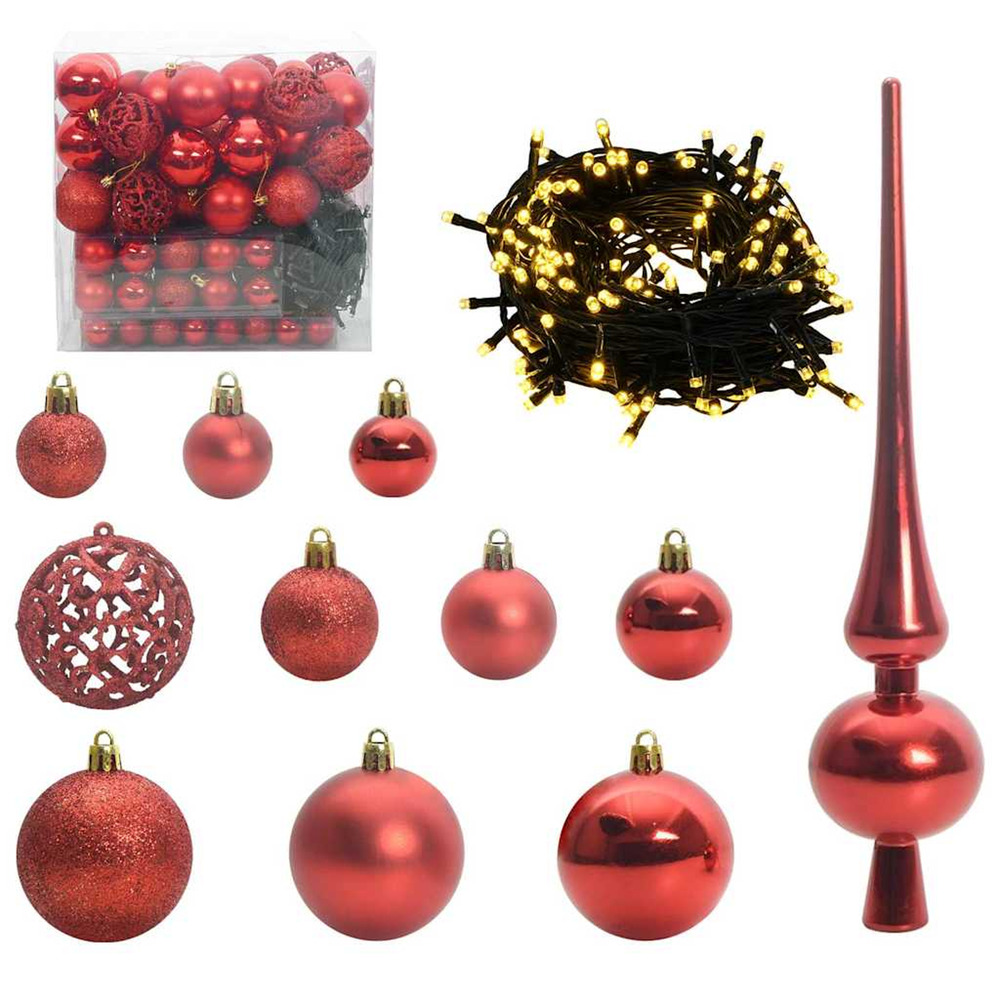 Ensemble de boules de noël avec 300 led 120 pcs rouge plastique