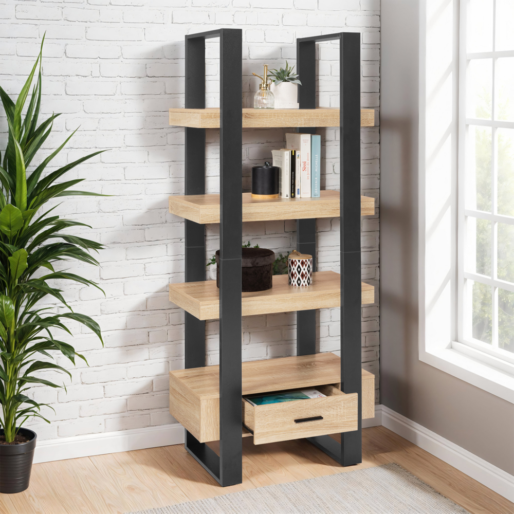 Etagère 4 niveaux avec tiroir phoenix bois et noir