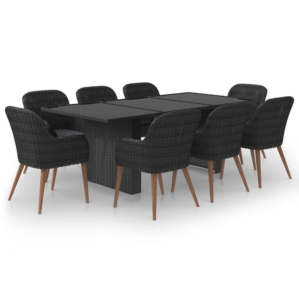 Ensemble à manger de jardin 9 pcs résine tressée noir