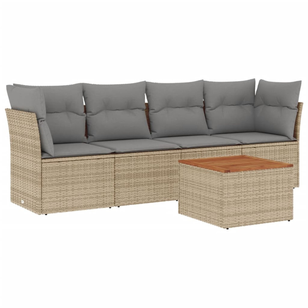 Salon de jardin avec coussins 5pcs mélange beige résine tressée