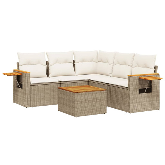 Salon de jardin avec coussins 6 pcs beige résine tressée