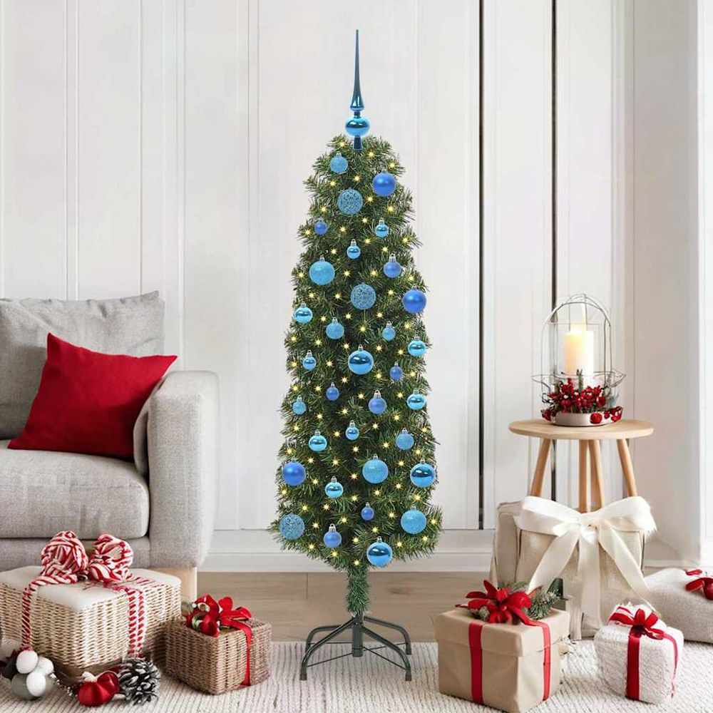 Sapin artificiel 150 cm prêt à décorer, avec guirlande led usb et 61 boules