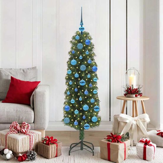 Sapin artificiel 150 cm prêt à décorer, avec guirlande led usb et 61 boules