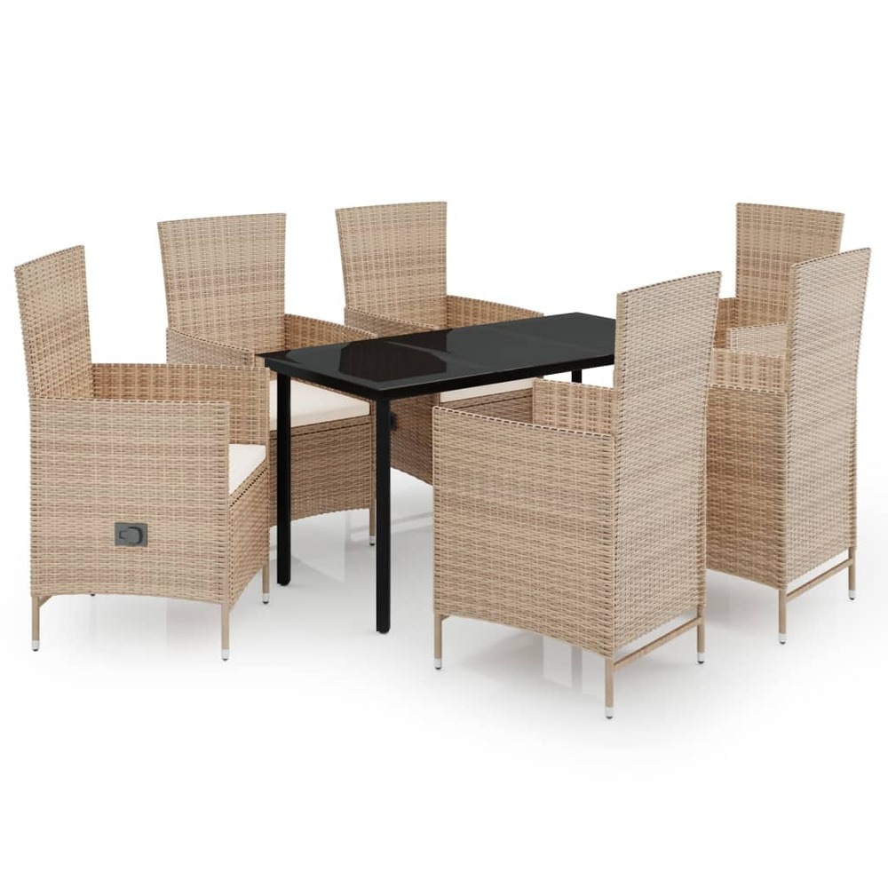 Ensemble de salle à manger de jardin meuble extérieur avec coussins 7 pièces beige
