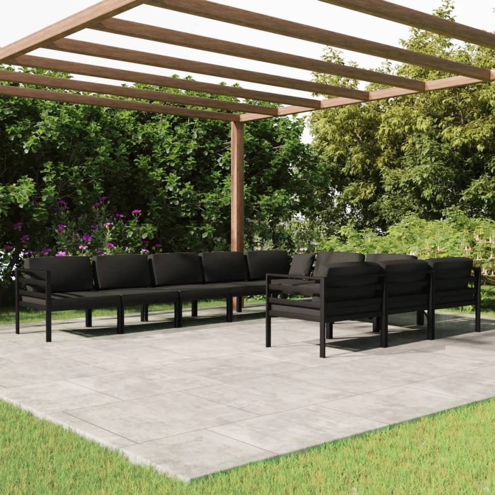Salon de jardin 10 pcs avec coussins aluminium anthracite