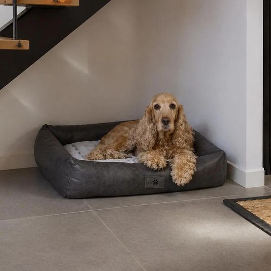 Coussin sofa fourrure croco pour chien - noir et blanc - déhoussable 63x48x15 cm