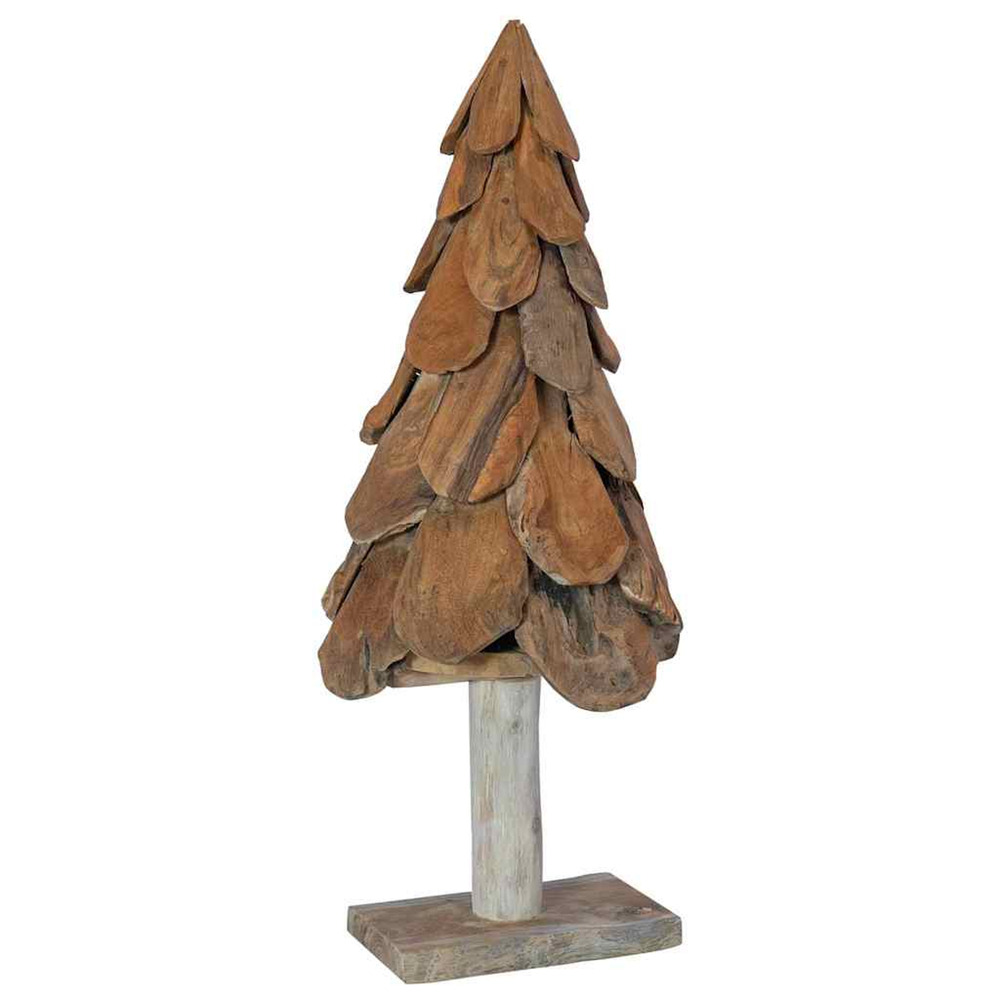 Sapin de noël avec support marron 90 cm bois de teck solide