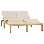 Transat chaise longue bain de soleil lit de jardin terrasse meuble d'extérieur double et coussins crème bois de pin imprégné