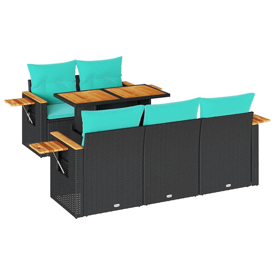 Salon de jardin 6 pcs avec coussins noir résine tressée