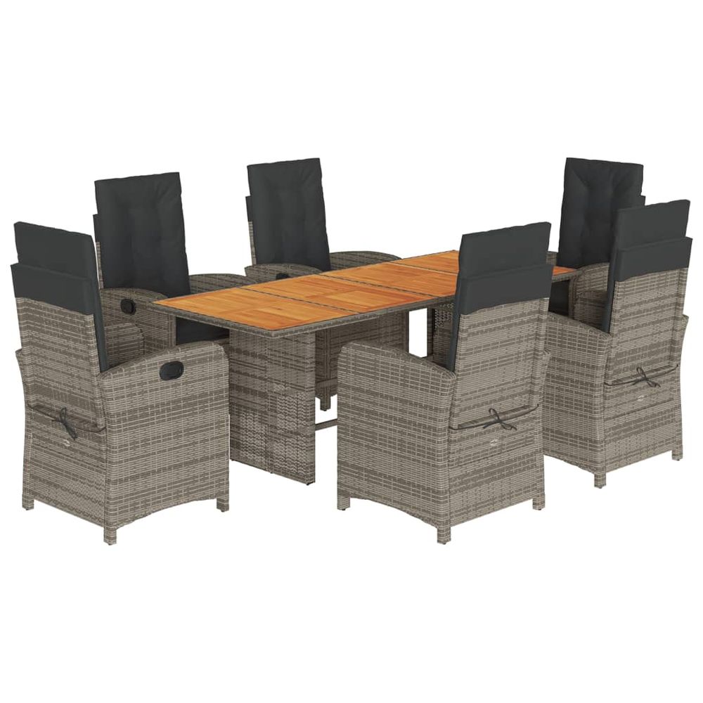 Ensemble à manger de jardin et coussins 7 pcs gris rotin