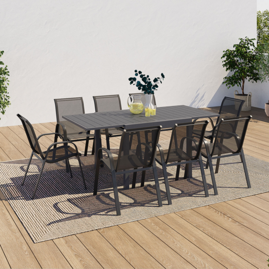 Salon de jardin poly table extensible 90-180 cm et 8 chaises gris foncé