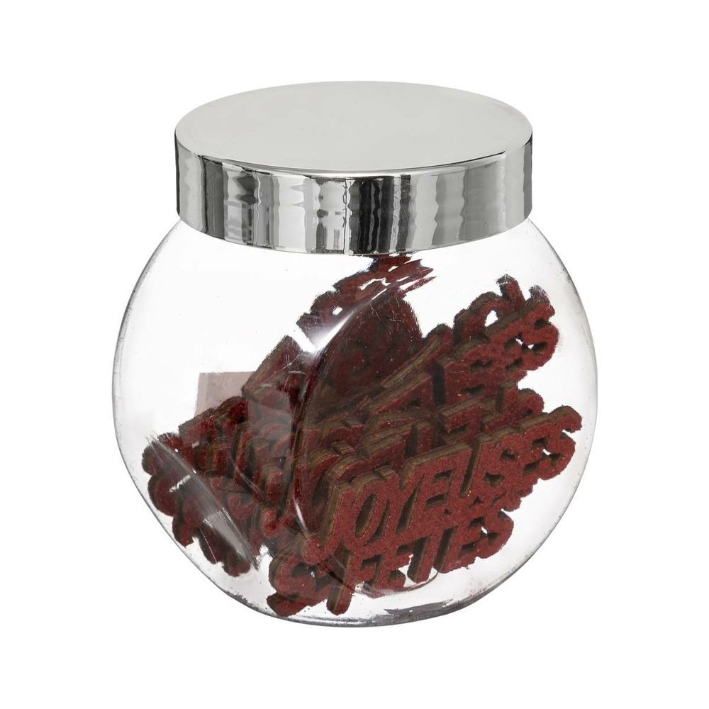 Accessoire bocal mots joyeuses fêtes paillettes x 12 rouge