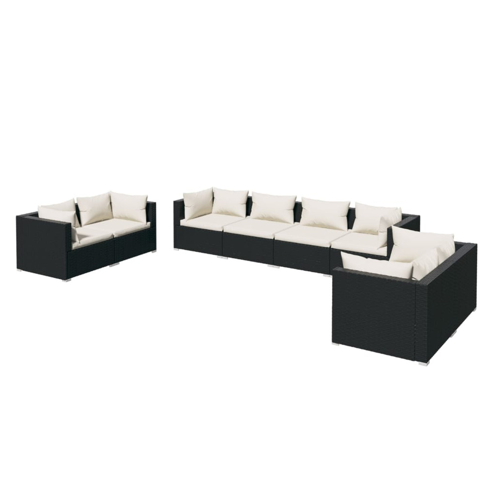 Salon de jardin 8 pcs avec coussins résine tressée noir