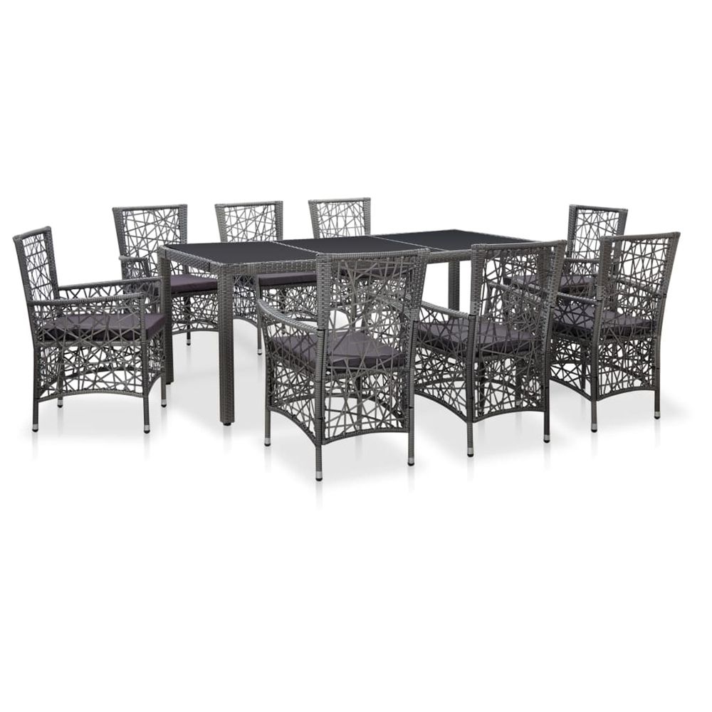 Ensemble à manger d'extérieur 9 pcs résine tressée gris