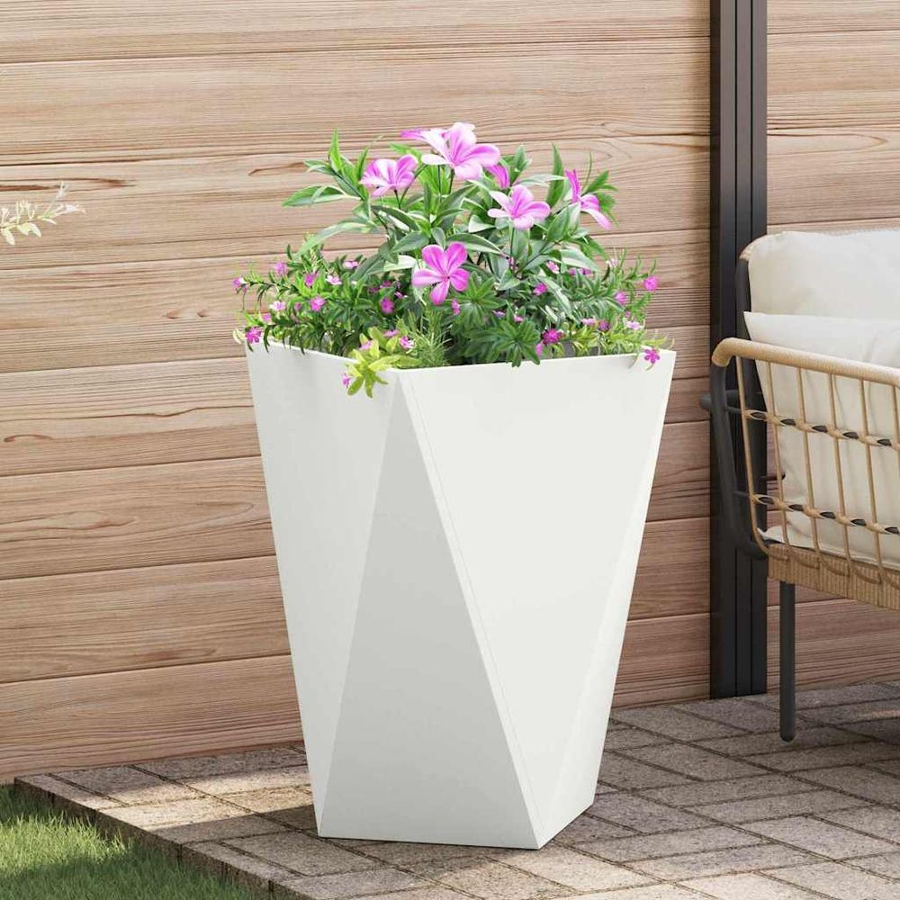 Jardinière haute carrée en acier pour jardin et terrasse blanc 50x50x75 cm