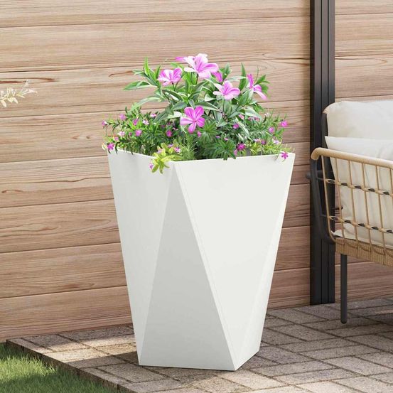 Jardinière haute carrée en acier pour jardin et terrasse blanc 50x50x75 cm