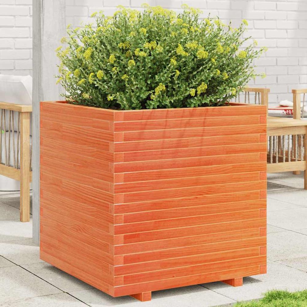 Jardinière carrée haute bois de pin massif cire marron 70x70x72,5cm