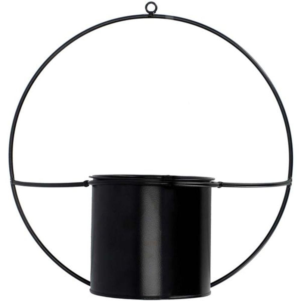 Jardinière déco ronde d'intérieur en métal noir fixation murale