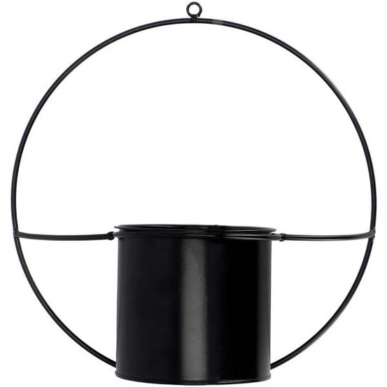Jardinière déco ronde d'intérieur en métal noir fixation murale