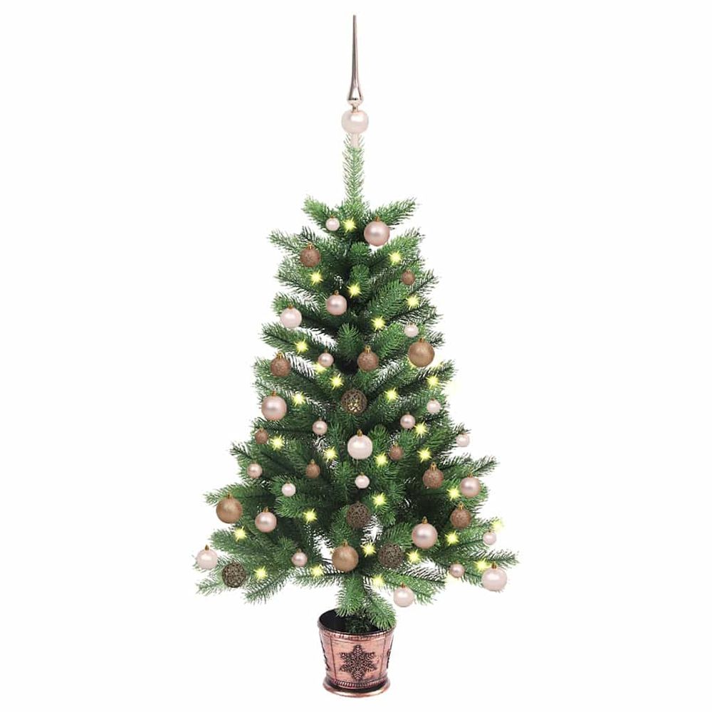 Petit sapin de noël artificiel pe en panier avec led vert 65 cm